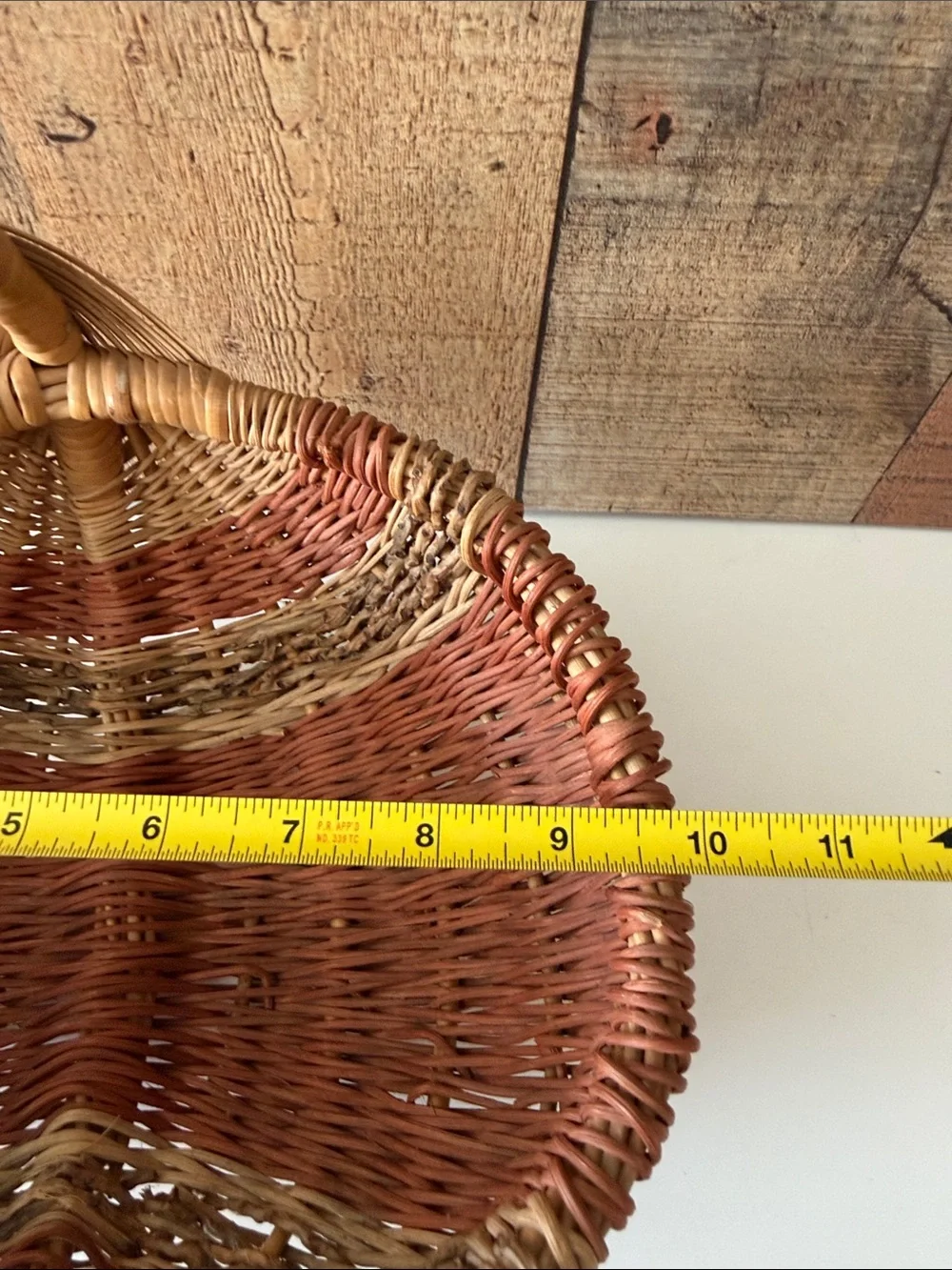 Vintage Primitive Woven Buttocks Basket with God’s Eye in Natural and Terracotta